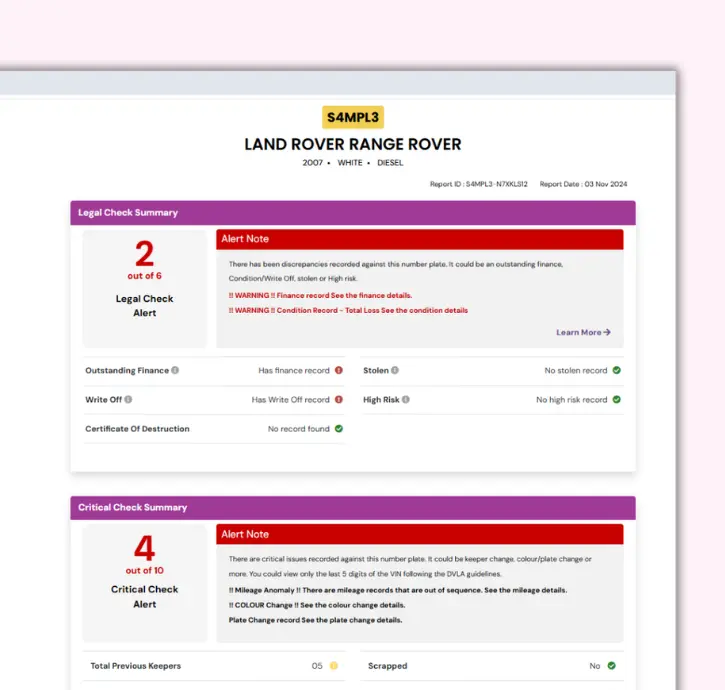 DVLA vehicle reg check